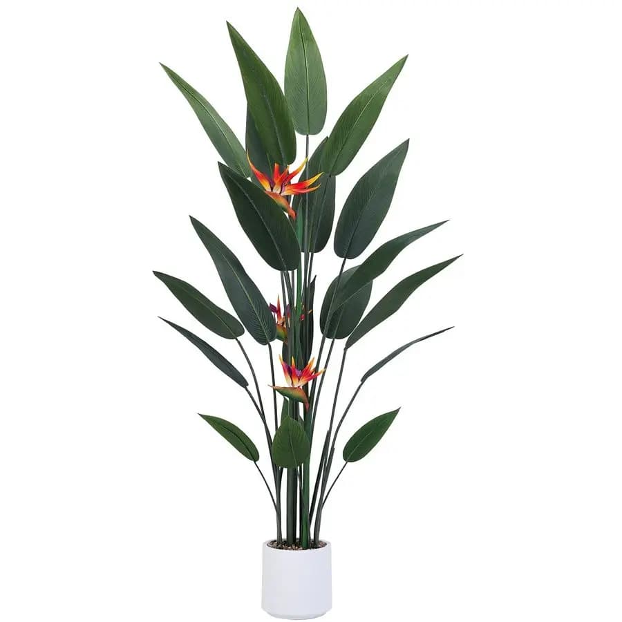 Artificial Plant Paradise Bird 60in/5Ft, Fin Plant with Banan Leaves for Interior and Exterior, Artificial Flowers, Fined Palm with Sheets