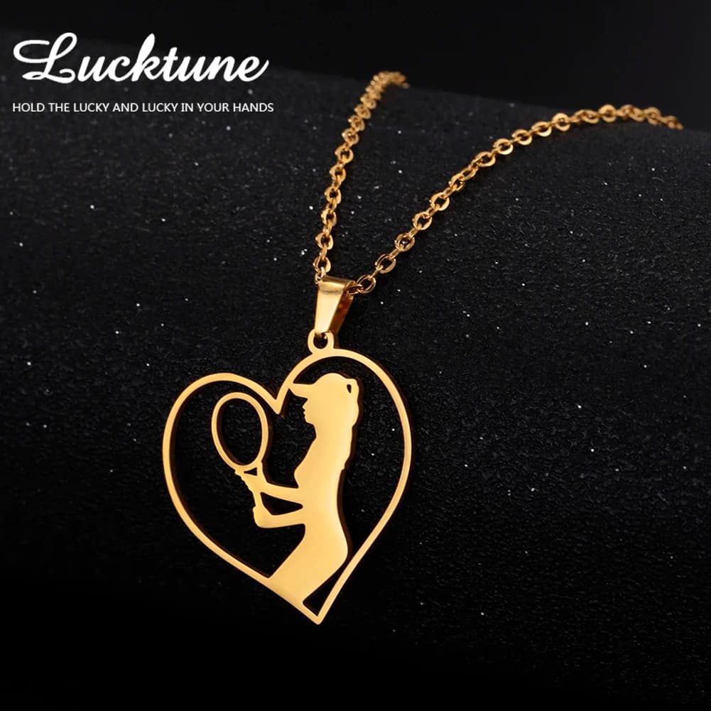 Lucktune Tennis Rack Necklace with Heart Pendant Necklace with Stainless Steel Tennis Chain for Women's Sports Jewelry Gift Couple