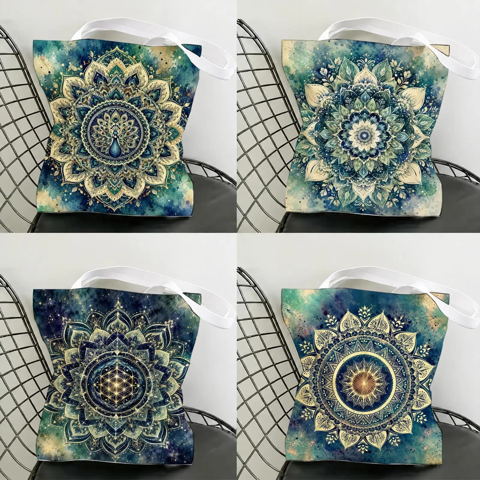 Retro Bohemian Mandala Storage Bags Large-capacity Canvas Eco-friendly Shopping Bag Shoulder Handbag Daily Use