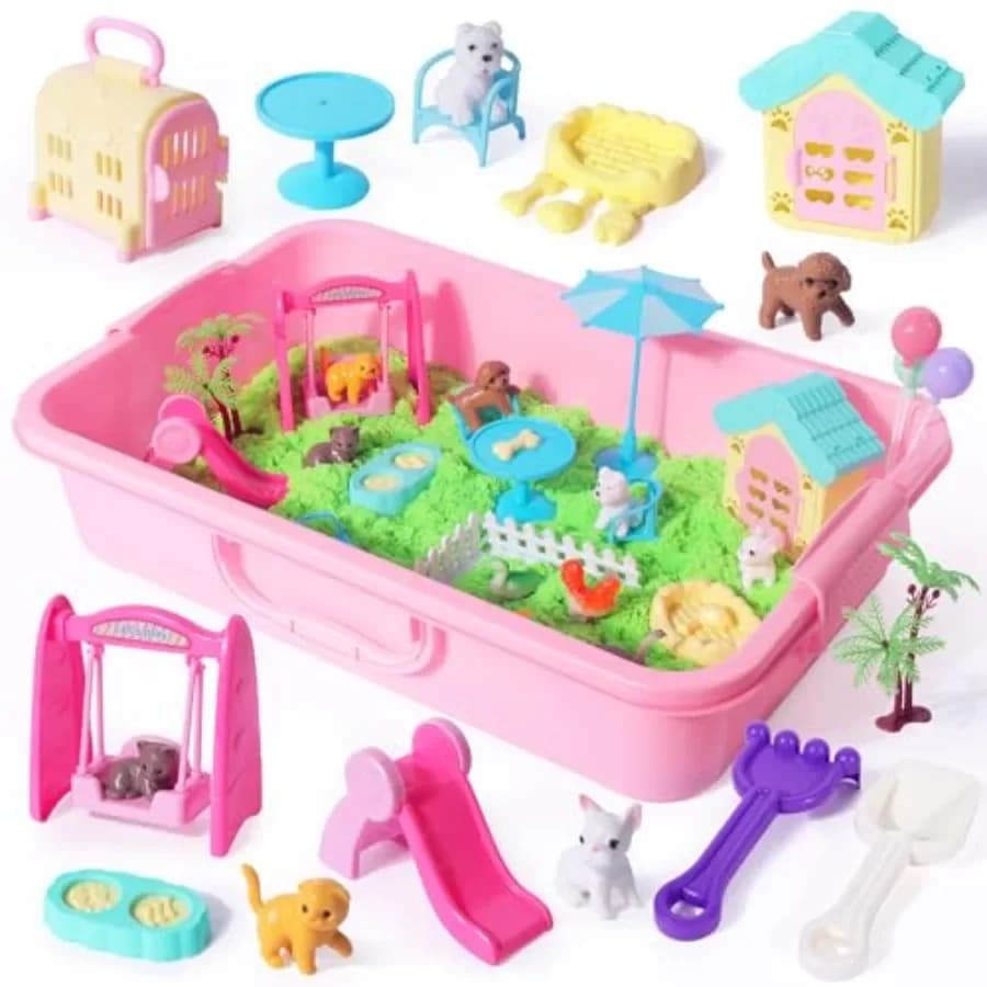 Kit di sabbia sensoriale per gioco, vassoio di sabbia da interno, sabbia spaziale fai da te con stampi assortiti, gioco educativo creativo, sabbia cinetica