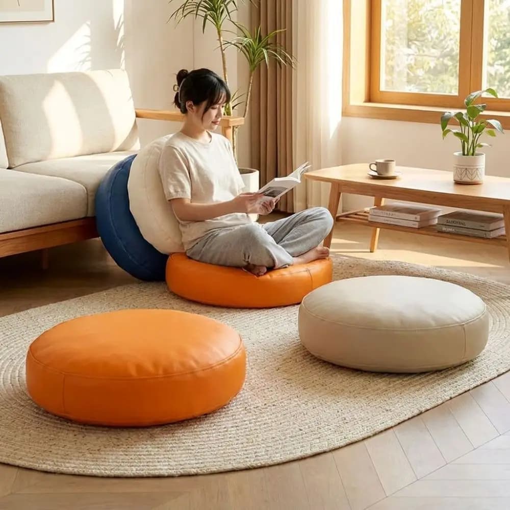 Practical PU Leather Round Seat Cushion with Filling Thicken Chair Cushion Waterproof Soft Meditation Cushion Living Room