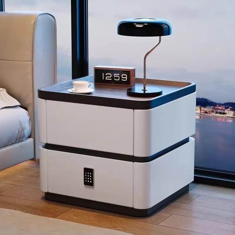 Comodino intelligente, contenitore in legno massello, comodino per camera da letto, uso domestico, design semplice, con serratura a combinazione