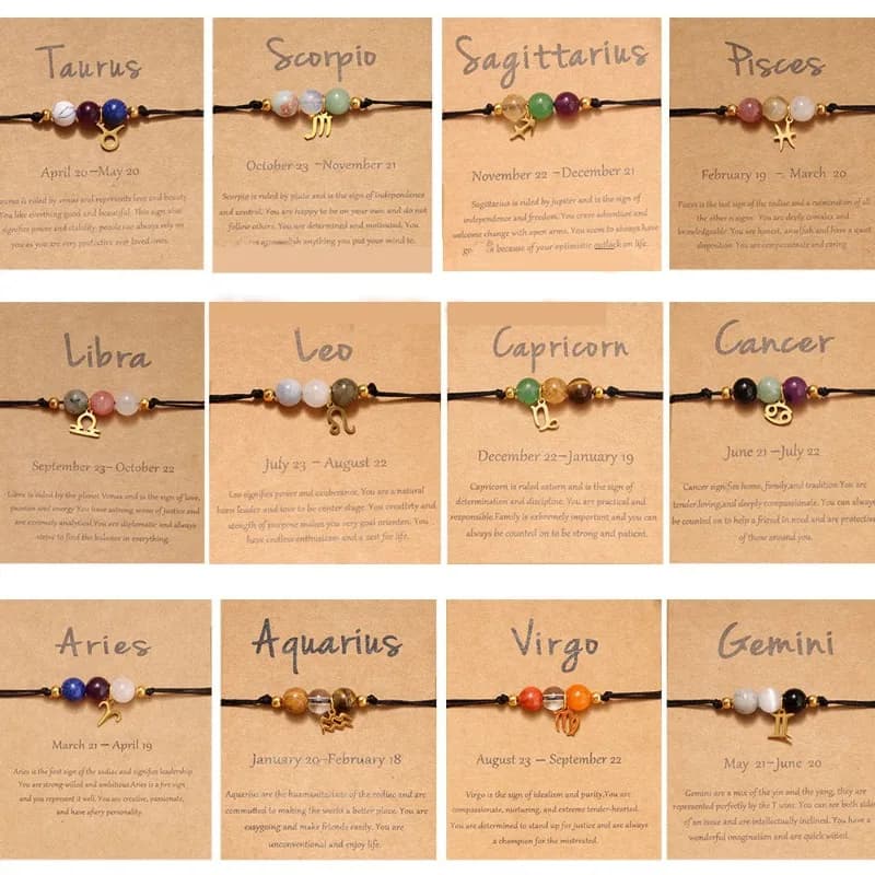 Braccialetti Intrecciati Artigianali con 12 Costellazioni alla Moda per Donne e Uomini, Catena Intrecciata con Pietre Naturali Colorate, Gioielli per Coppie