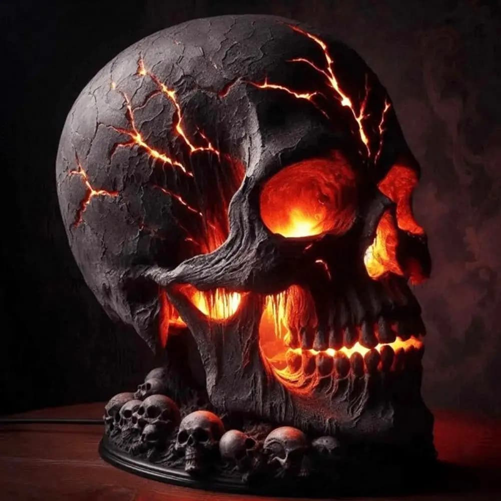 Stone Skull Lamp Lavica for Halloween, Skull Table Lamp with LED Light Spectral for Halloween Festivals, Decor for Caminetto, Unique Arredo Element