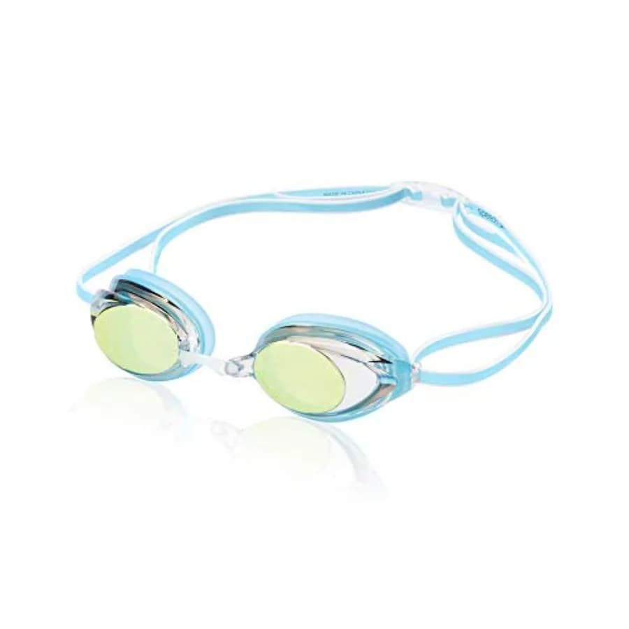 Women's Swim Goggles for competitive swimming, polycarbonate lens with mirrored finish, black frame, anti-fog and UV protection