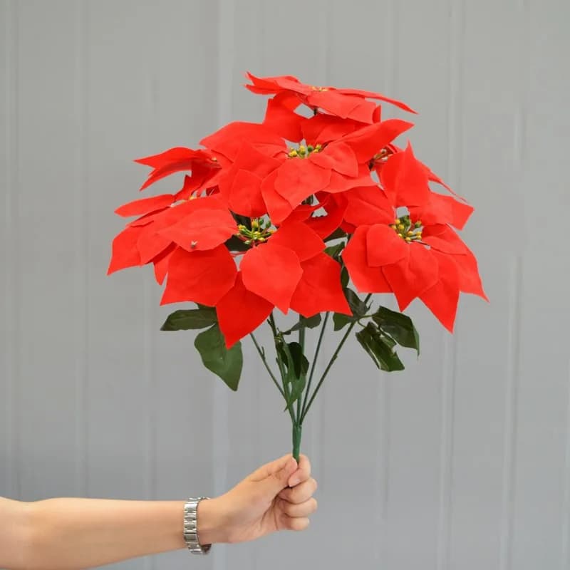 Piante artificiali Decorazione natalizia Fiore rosso finto Decorazioni per albero di Natale Piante finte Ramo Pianta floreale Slik per il giardino domestico