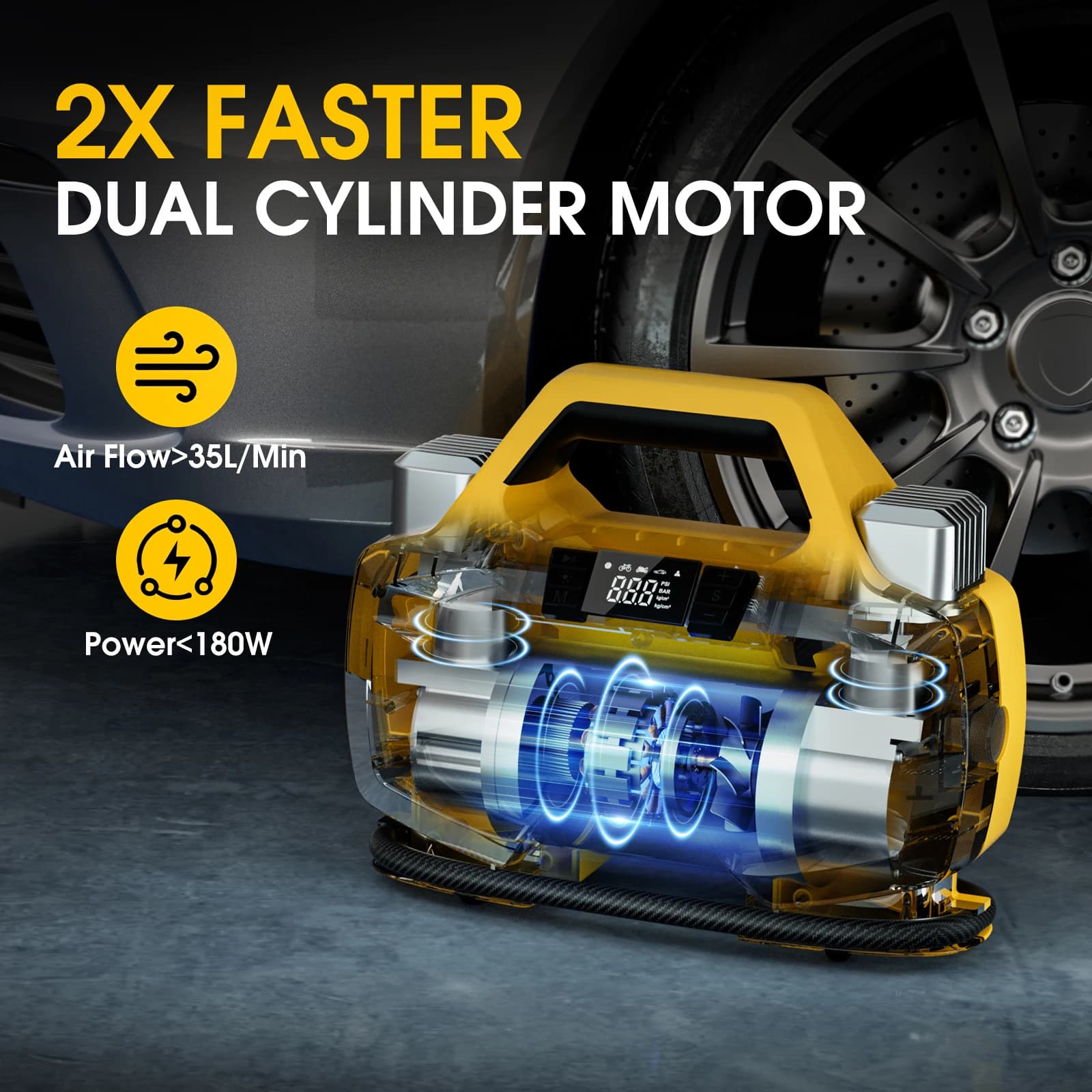 CARSUN Dual 30-Cylinder Air Compressor 150PSI Powerful Portable Tire Inflator Fast Inflation CE for SUV RV Car Motorcycle Balls