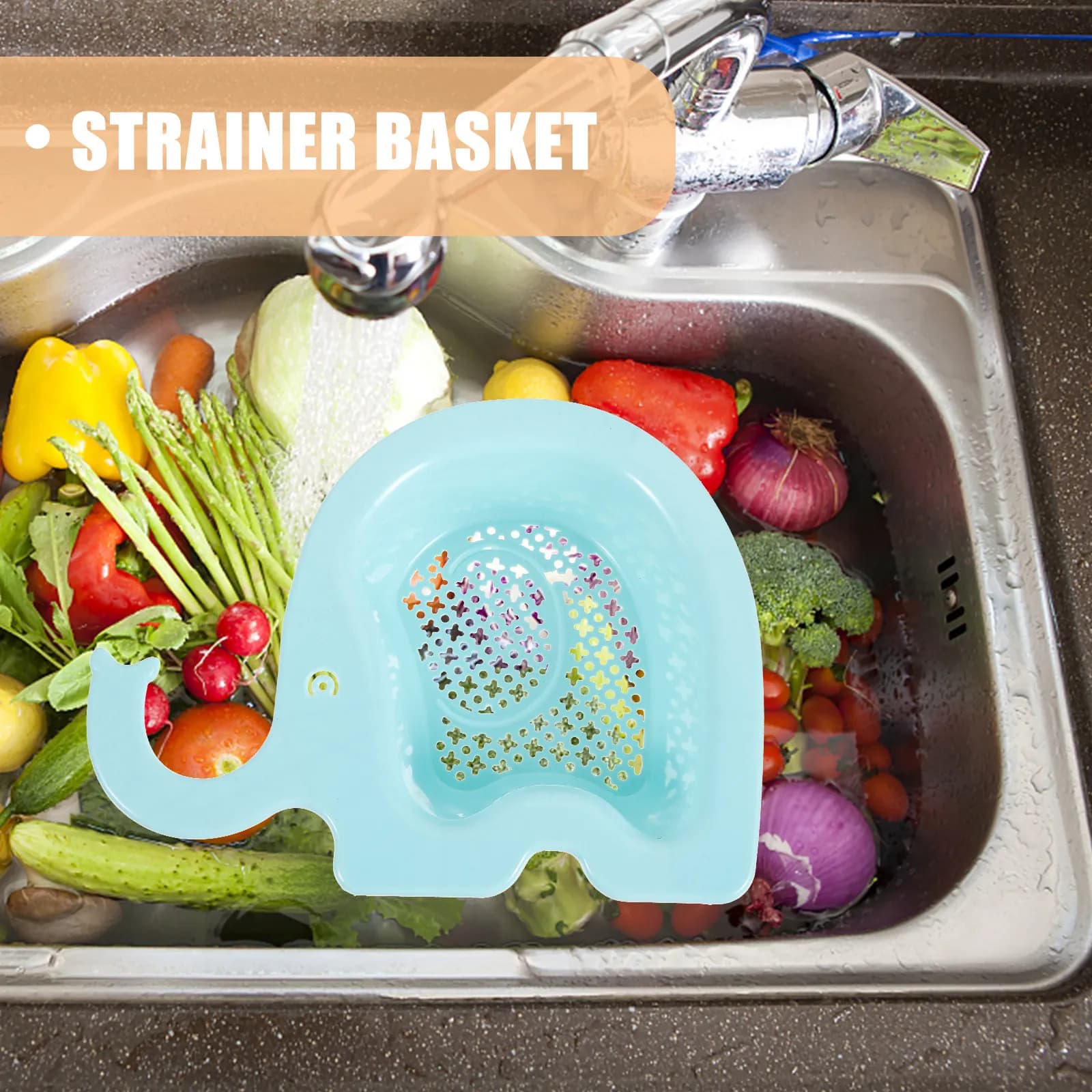 Set di 4 Cestelli a Forma di Elefante in Plastica per Scarico Lavello, Scolapasta da Cucina per Frutta, Verdura, Pasta, Patate e Rifiuti Alimentari