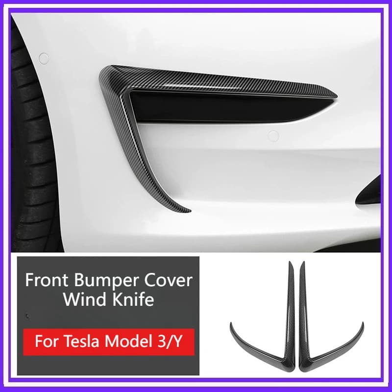 Front bumper cover Wind knife for Tesla Model 3/Y 2017-2025 ABS Black glossy Fendinebbia Trim Carbon Look Lama Trim Light Eyebrow