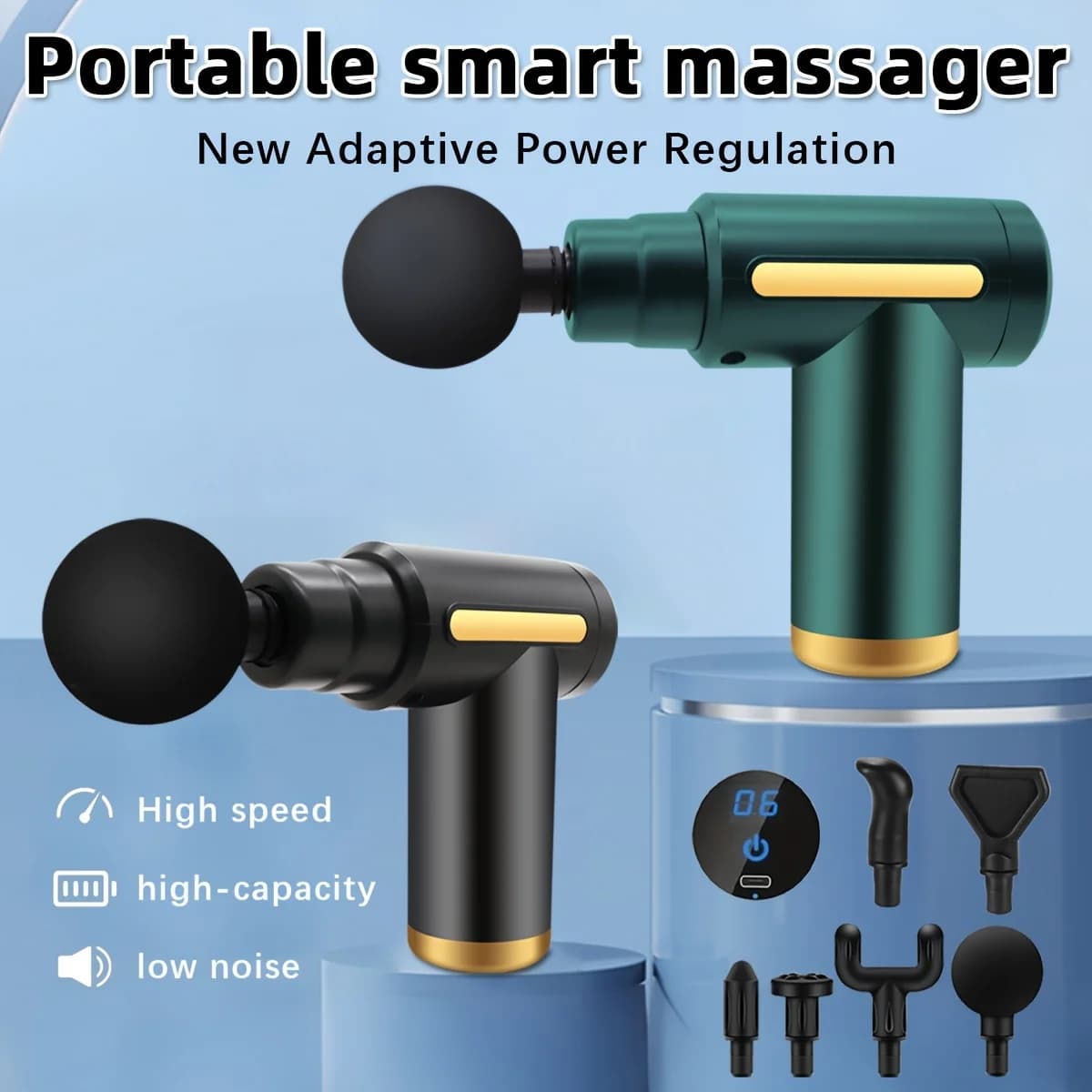 Electric Fascia Massage Gun, Portable Muscle Massager with LED Touch Screen, Equipped with 6 Massage Heads, Mini Handheld Ultra