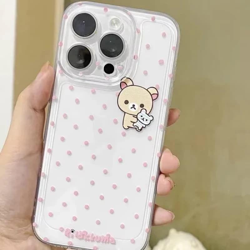 Lovely R-Rilakkuma Clear Case for iPhone 16 15 14 13 12 Mini 11 Pro Max XS X XR 8 7 Plus Shockproof Liquid Silicone Cover funda