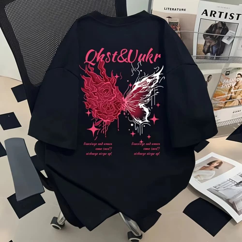 Summer Fashionable new men's colorful butterfly 3D print comfortable and breathable round neck T-shirt design outdoor street top