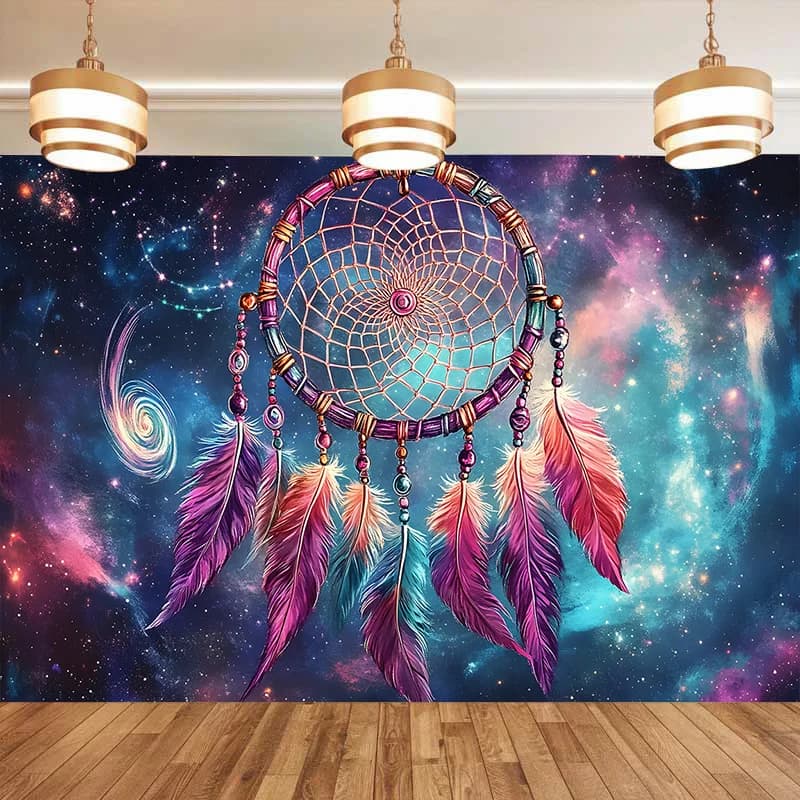 Dreamy Dreamcatcher Starry Sky Tapestry-Polyester Material, Ideal for Living Room & Bedroom Decoration-with Installation Kit