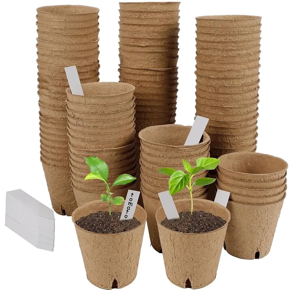 Kit di 100 vassoi per la germinazione dei semi, vasi in torba biodegradabile per piantine con 100 etichette per piante, vassoio per la germinazione in giardino.