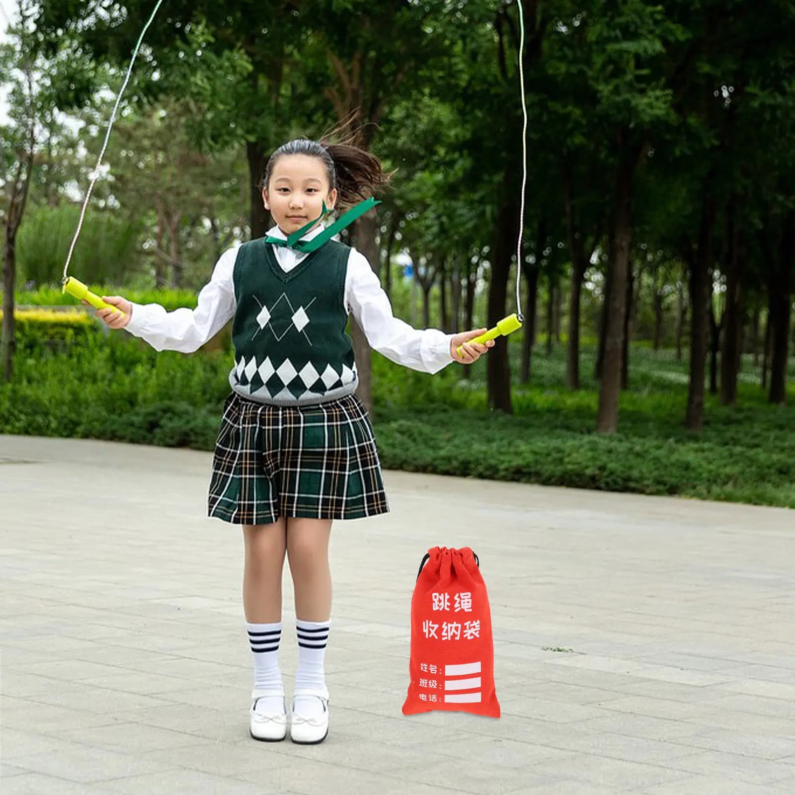 Thick Canvas Drawstring Jump Rope Storage Bag Portable Organizer Pouch Writable Surface Students Kids Skipping Rope Organizer