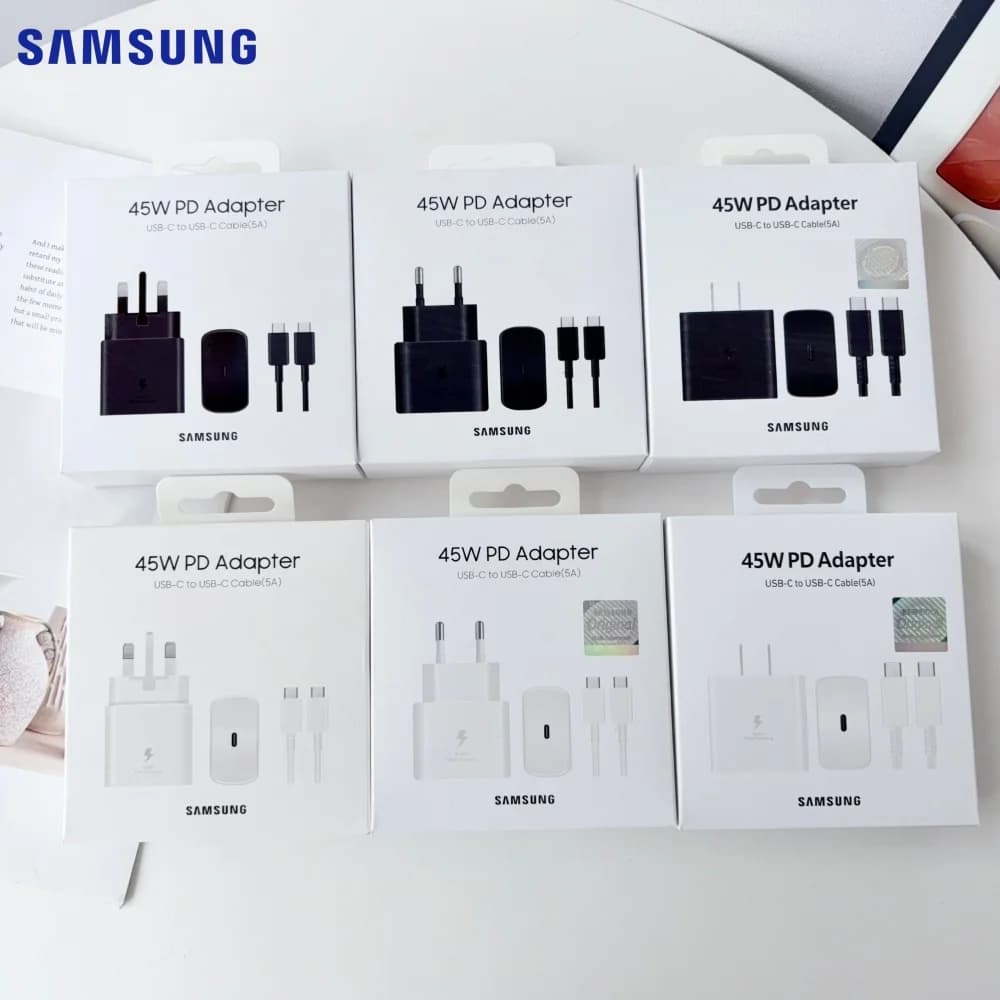 Samsung US EU UK 45W PD Charger Super Fast Charge Adapter Type C 5A Cable For Galaxy S24 S23 S25 S26 Ultra A57 Z Flip Fold 7 6 5