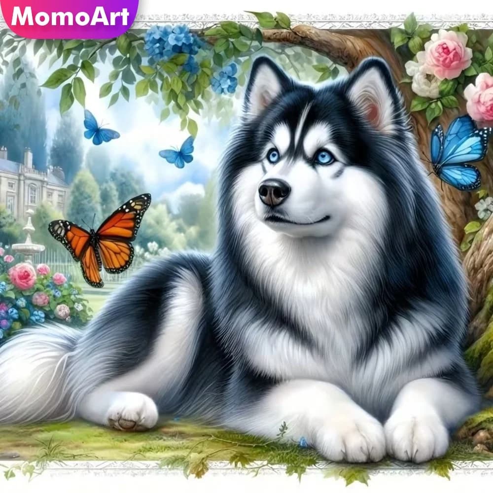 Momoart Nuovo Arrivo: Kit Pittura Diamante Fai da Te, Mosaico Animale Cane, Quadro Floreale con Strass per Decorazione Casa