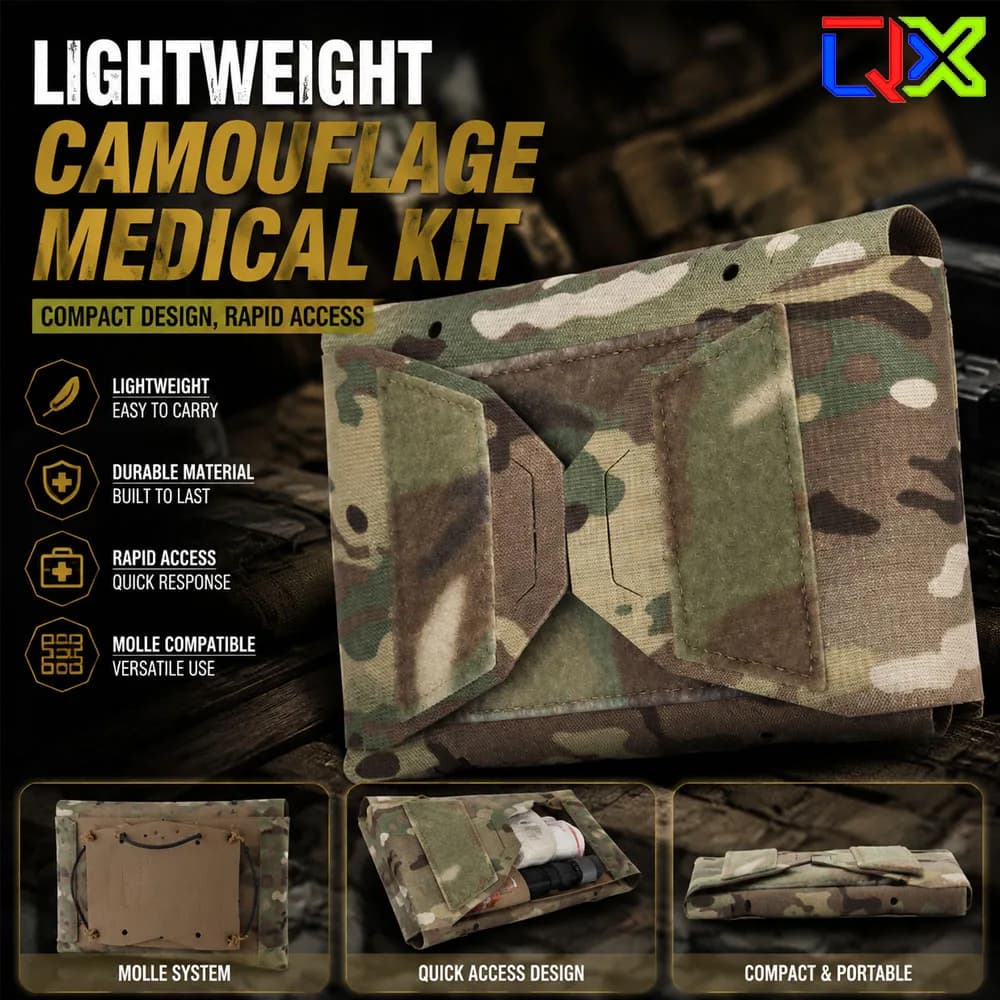QX Tactical Camouflage First Aid Kit MOLLE Medical Pouch Lightweight Outdoor Emergency Survival Bag Camping Hiking EDC Organizer
