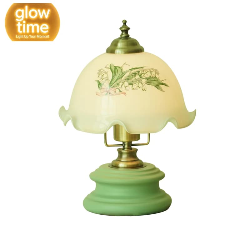 French Glass Flower Table Lamp Romantic Atmosphere Wood Desk Lamp Bedroom Bedside Decoration Children's Room Lighting Appliances