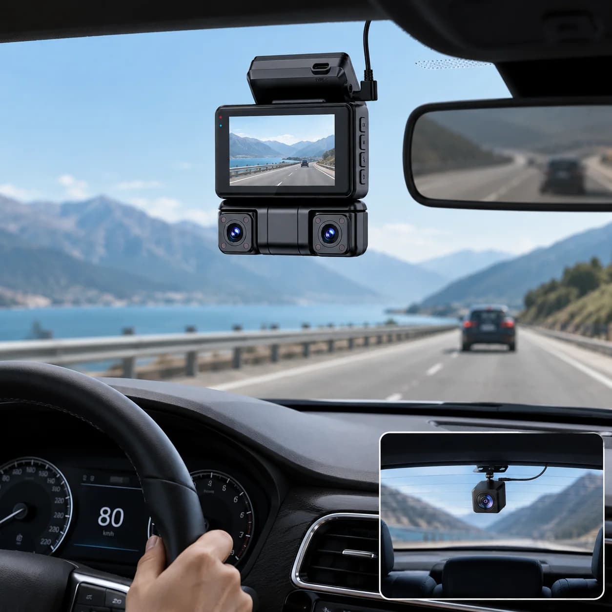 Dash Cam a 4 canali con schermo IPS da 3 pollici, WiFi, DVR per auto, registrazione anteriore 2K, laterale sinistra e destra 1080P, sensore G, senza scheda TF