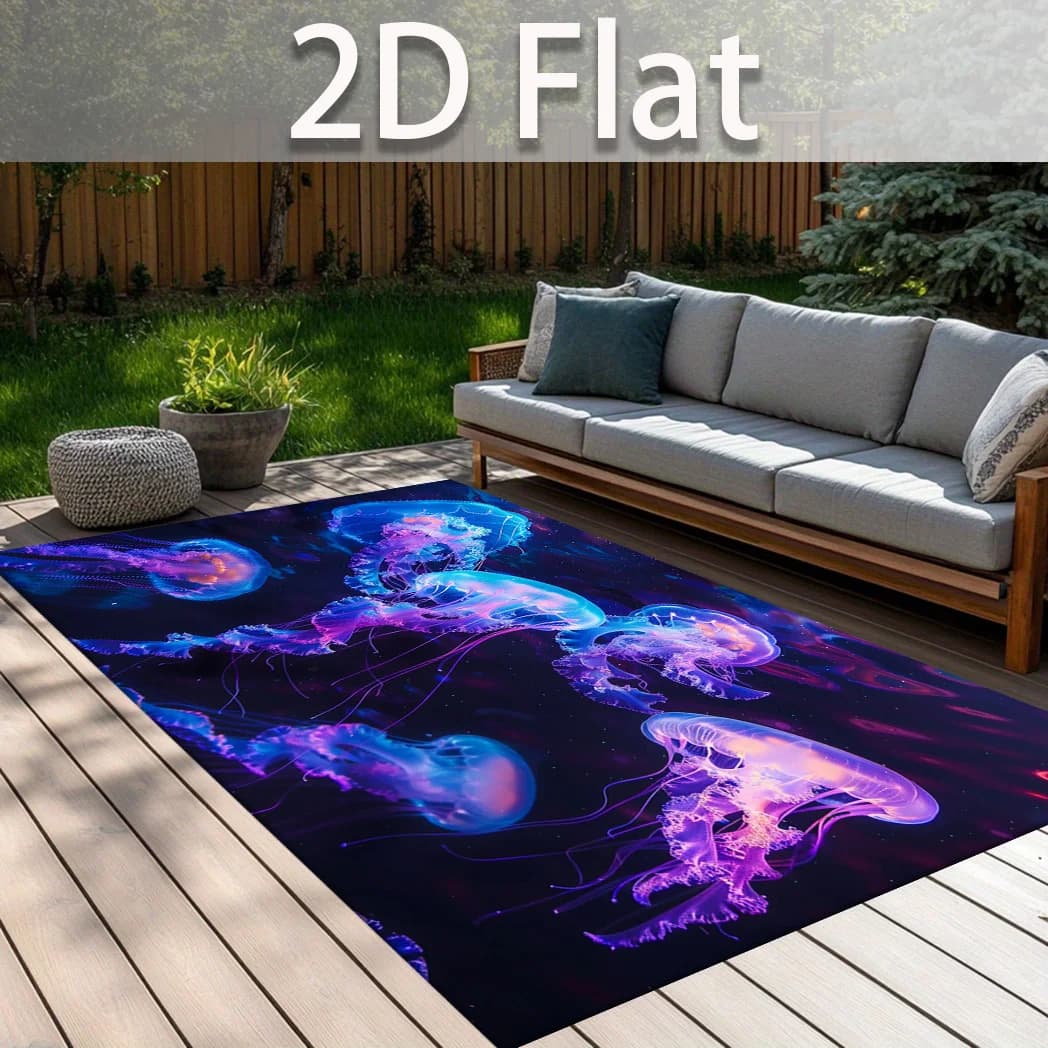 Jellyfish Carpet Living Room Large Rug Outdoor Bedroom Decor Ocean Neon Glow Sea Mat