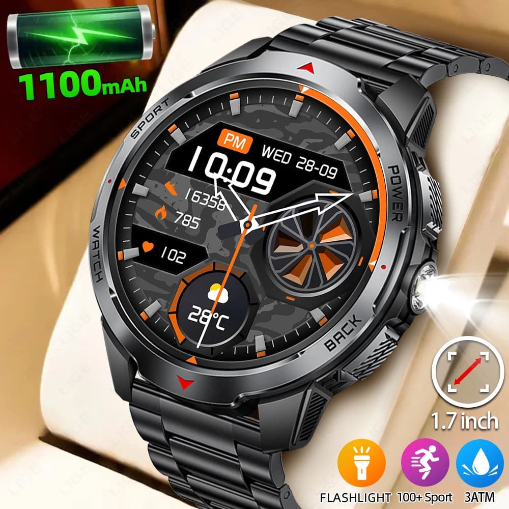 LIGE 1100mAh Men's Watch Smartwatch BT Smartwatch Man Health Monitor Fitness Watch