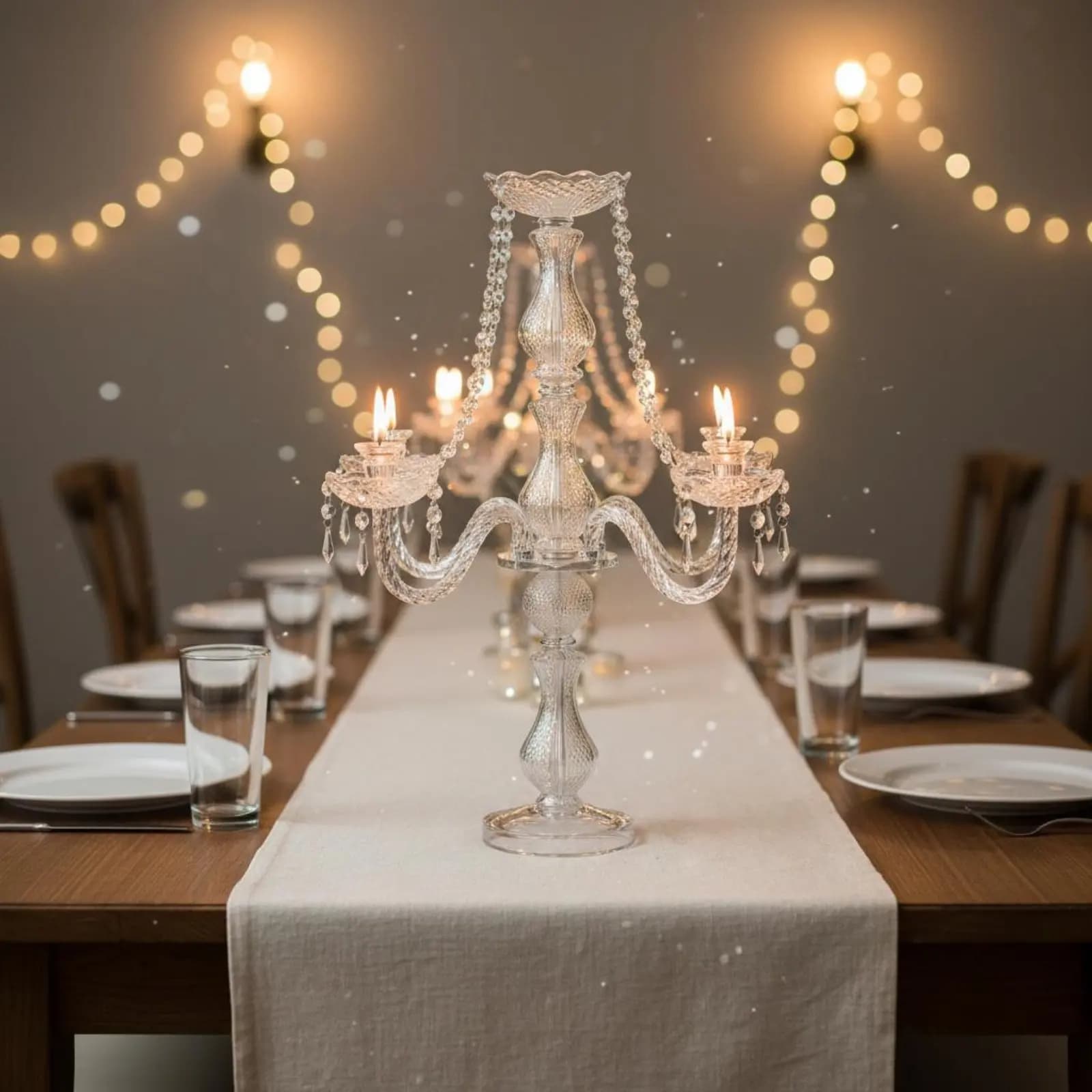 Candelabro in Cristallo Scintillante per Matrimoni, Portacandele Trasparente, Supporto per Candele Affusolate, Robusto per Cerimonie Nuziali