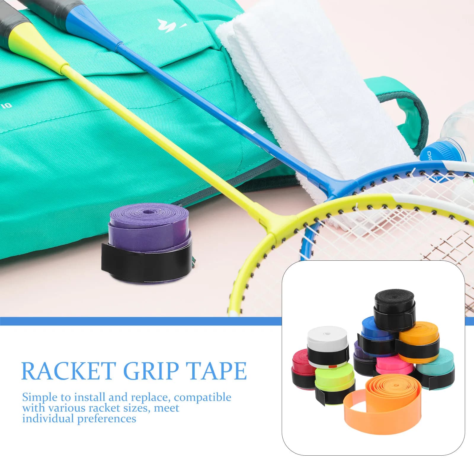 10 Pieces Tape Grip for Pickleball, Tennis and Badminton Racks - Overgrip Breathable, Comfortable and Easy to Install