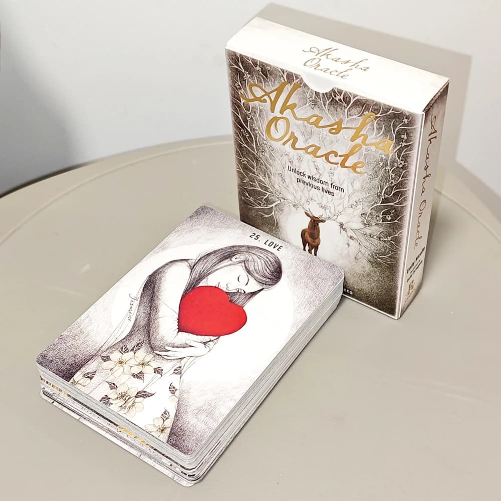 Mazzo di Carte Oracolo Akasha 50 Carte per Sbloccare la Saggezza della Vita Passata Registri Akashici Stampati su Cartoncino Doppio Goffrato 350GSM 10,5x7,5cm