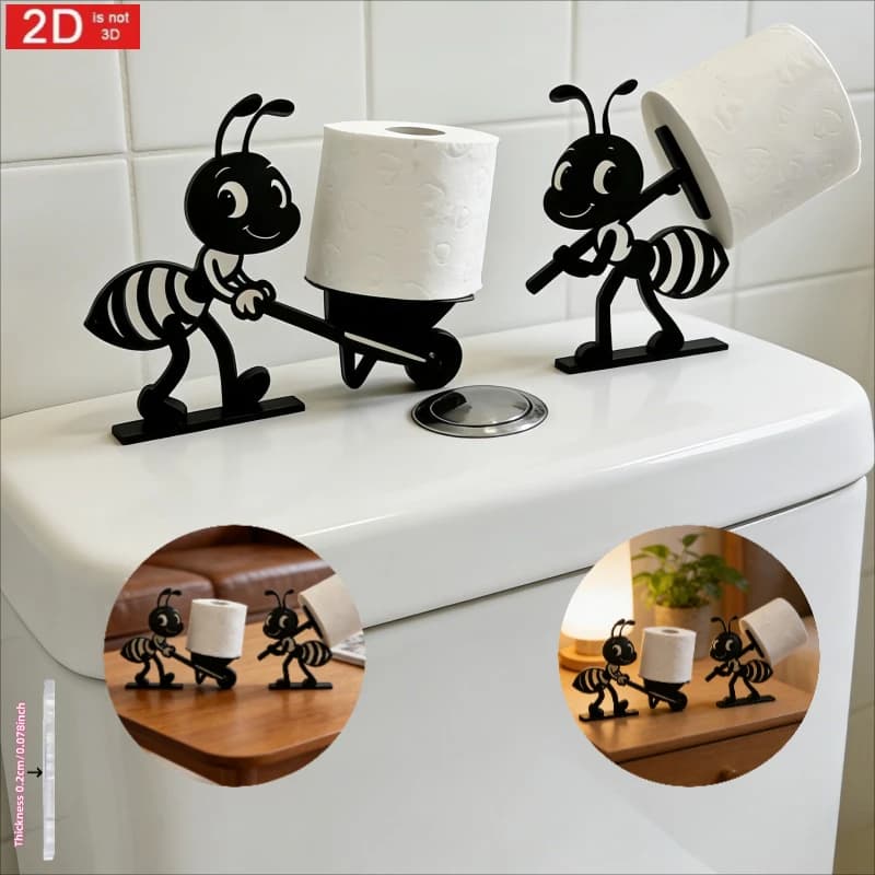 2D 2-Pack New Ant Shaped Tissue Holder, Multifunctional Toilet Paper Storage Ornament, Stable Standing and Not Easy to Tip over