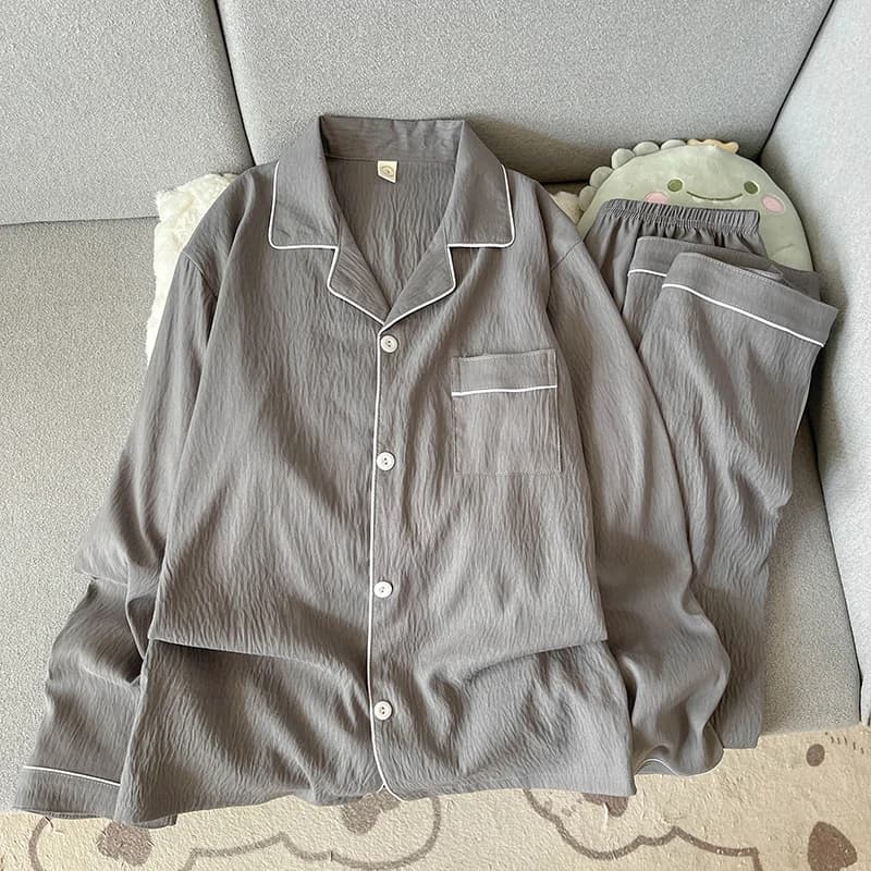 Autunno Nuovo Solido Semplice Pigiama da Uomo Set Plus Size Risvolto Collo Manica Lunga 2 PC Pigiama da Uomo Casual Morbido Oversize Loungewear