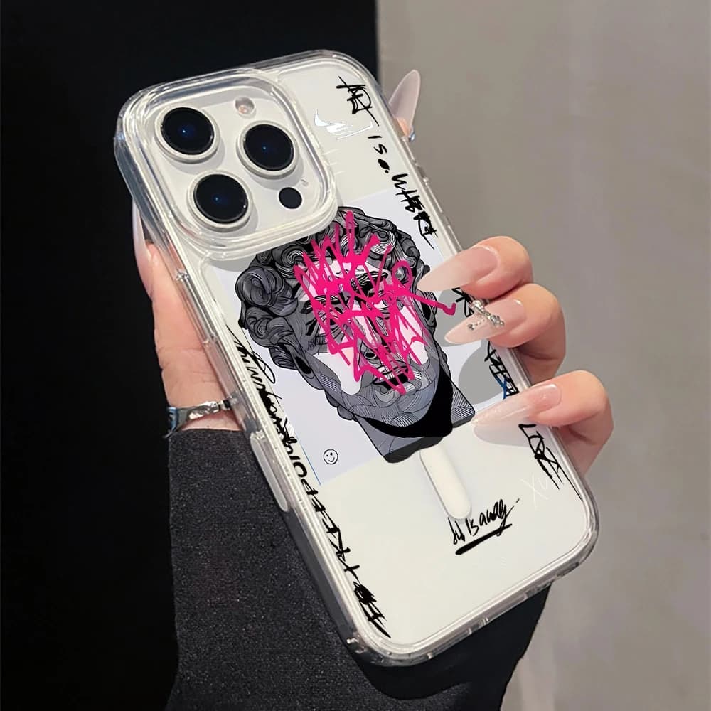 Retro Sculpture Street Art Phone Case For iPhone 17 Pro Max Air 16 14 15 13 12 11 Pro Max 16 15 14 Plus 16E 17E Magnetic Cover