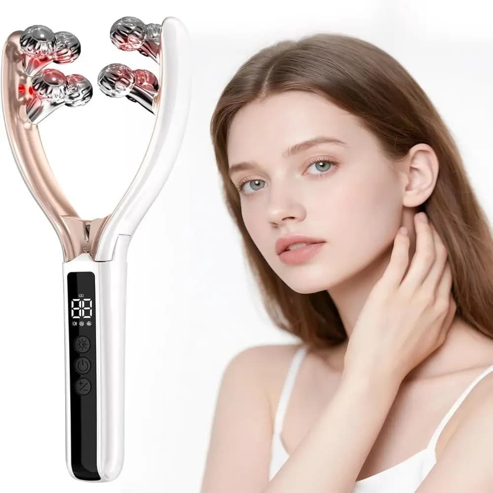 with 3D Roller Wireless Microcurrent Facial Massager 8 Round Massage Ball Rechargeable Lifting Toning Tool 3 Intensity Levels