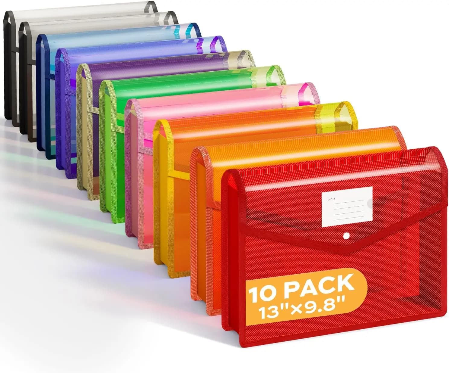 Confezione da 10 cartelle espandibili in plastica con chiusura a scatto, organizer trasparente colorato per documenti A4/Letter, grande capacità