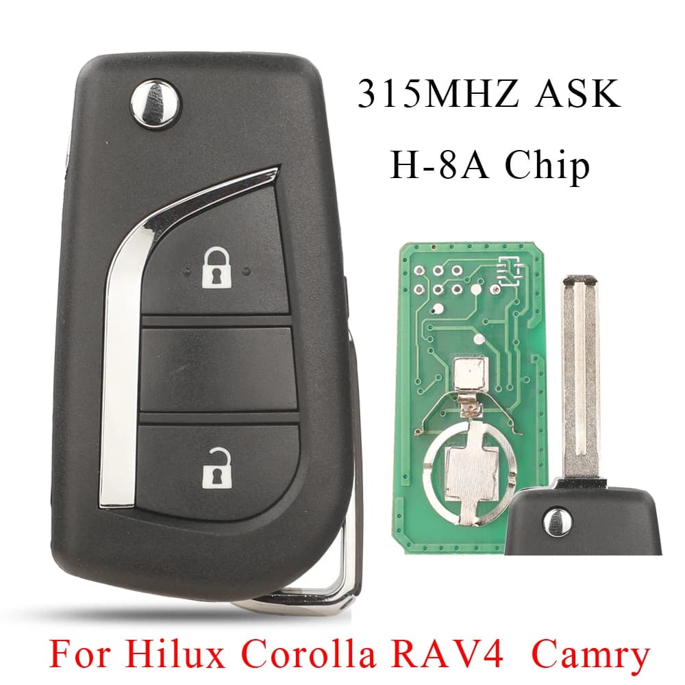 Jingyuqin 2 pulsanti 315MHZ ASK H 8A Chip Flip telecomando chiave per auto per Toyota Hilux Corolla RAV4 Camry 2016 2017 2018