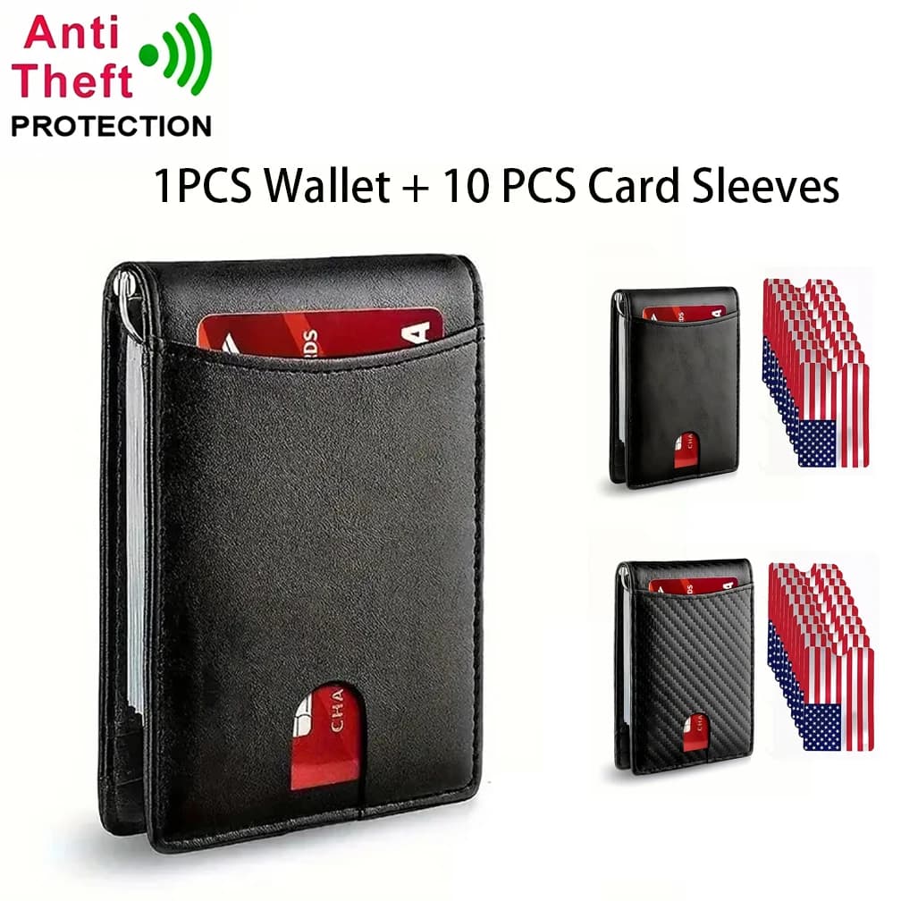 Portafoglio ultrasottile da uomo 10 pezzi Set misto di buste per carte in PVC, borsa porta carte di credito con doppia piega con blocco RFID, fermasoldi