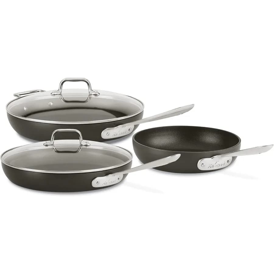 Set of hard anodised anodised pans 3 pieces pots including 8 10 and 12 pans with lids Ideal for baking