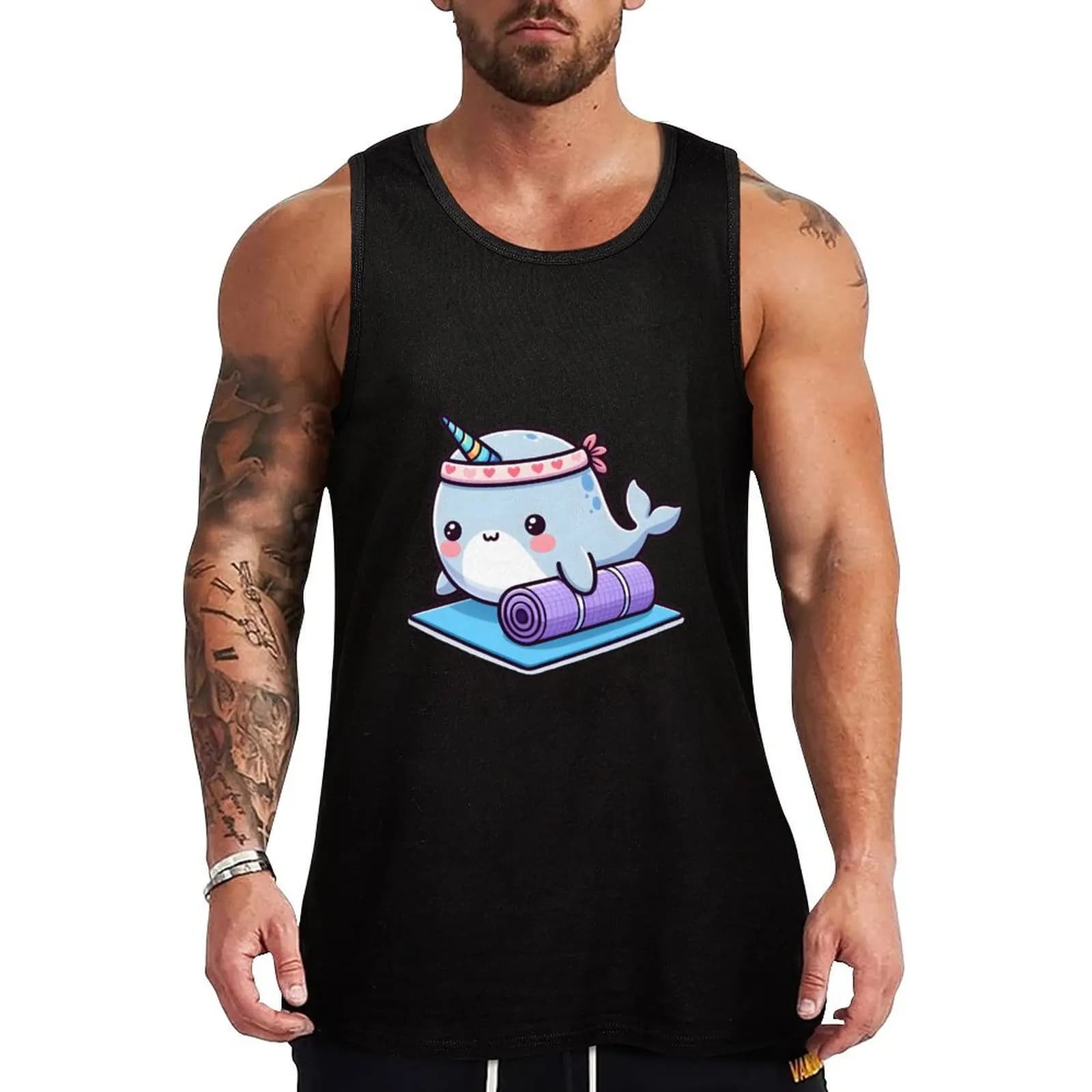 Kawaii Narwhal: un tappetino da yoga e una fascia per capelli, canotta basic per stratificazione, maglietta senza maniche in morbido cotone