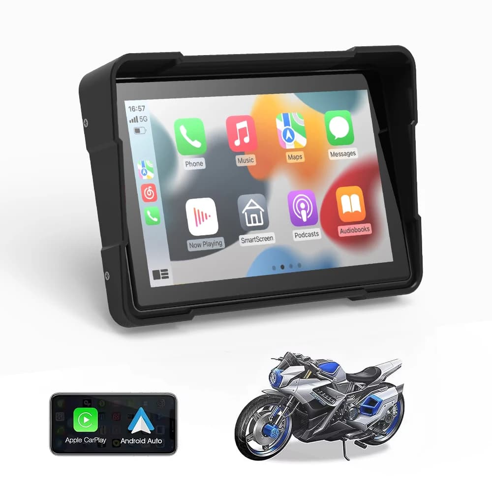 Joyeauto screen for Moto with Carplay, Waterproof, GPS and Double Dash Cam for Bluetooth and Android Auto