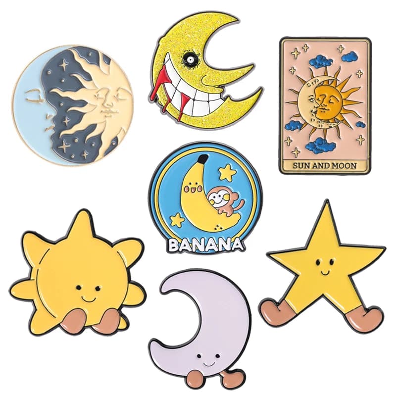 Sun And Moon Tarot Card Enamel Pins Soul Eater Evil Moon Celestial Yin Yang Face Star Mystical Brooches Lapel Badge Jewelry Gift