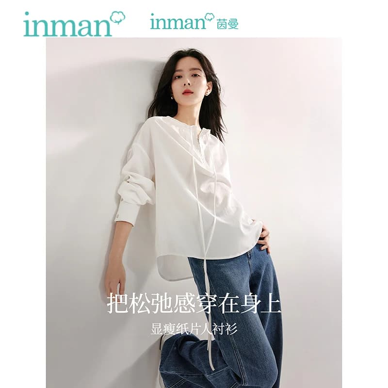 INMAN camicetta donna 2024 estate maniche corte girocollo camicie sottili balze Design plissettato elegante Chic verde blu bianco donna