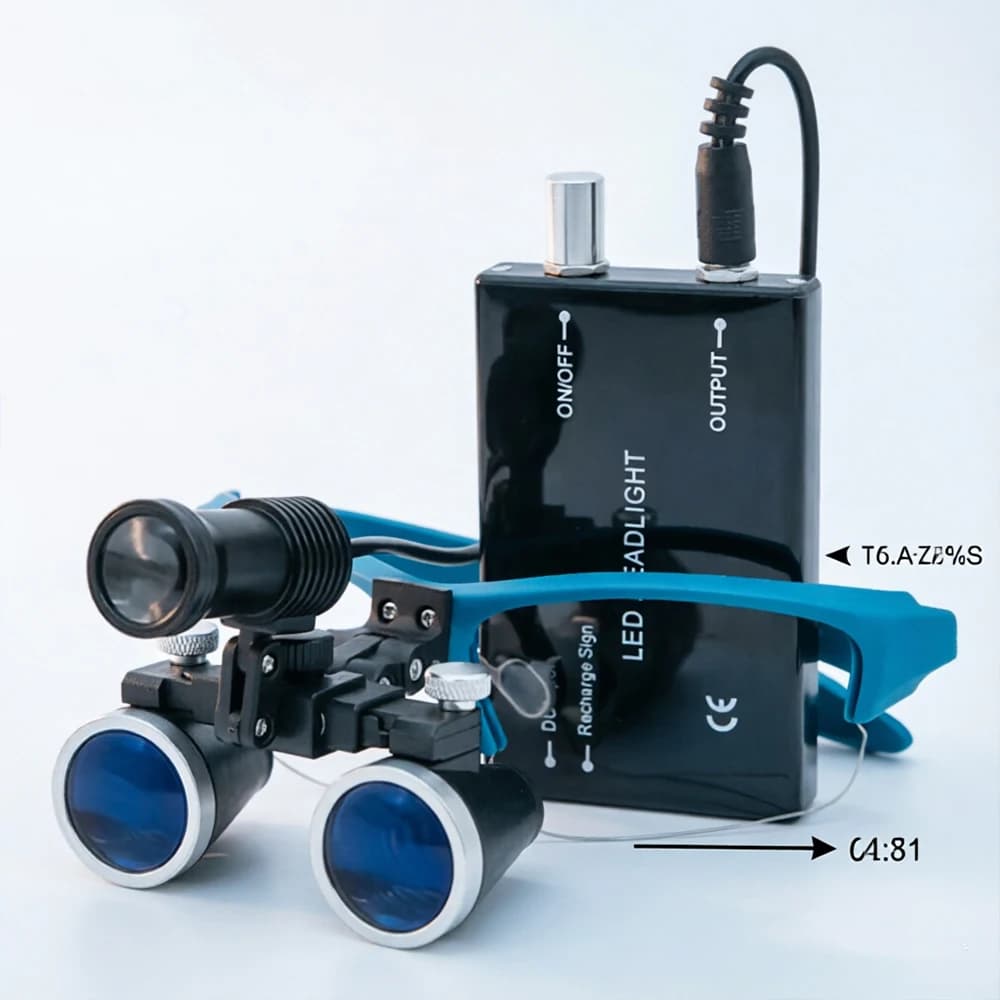 Occhiali Ingrandenti Dentali, Lenti d'Ingrandimento per Laboratorio Dentistico e Medico, Ingrandimento Binoculare 2.5/3.5x420, Set con Luce Frontale 5W e Scatola in Metallo