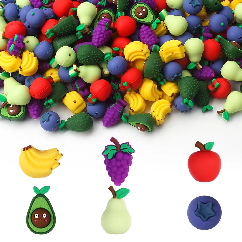 5/10/20 Pz 3D Perline di Silicone Frutta Avocado Mirtilli Uva Perline Focale Per La Penna di Perline Che Fanno Gioielli Portachiavi FAI DA TE decorazione