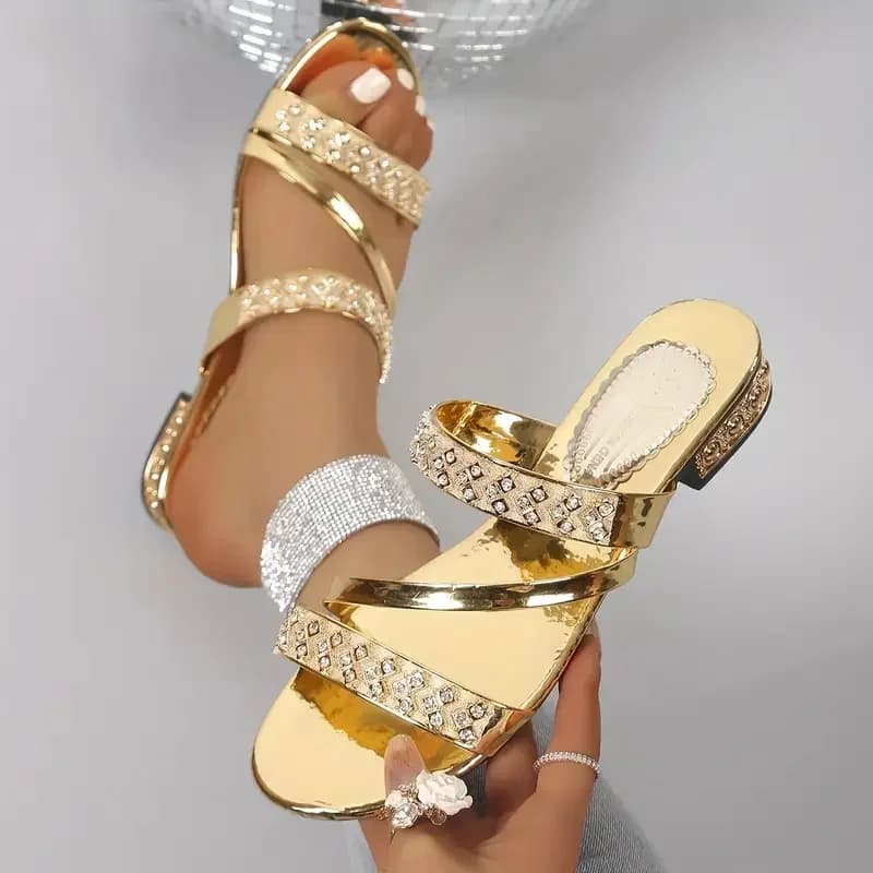 Ciabatte Estive da Donna con Punta Quadrata e Motivo a Serpente, Nuove Ciabatte con Fondo Piatto, Sandali con Cinturino Trasparente da Donna