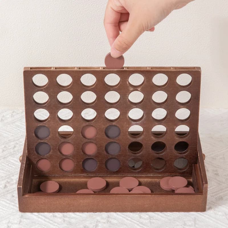 Gioco da Tavolo in Legno Quattro in Fila, Connect Four, Quattro in Una Linea, 42 Pezzi Bingo Chess - Gioco Interattivo Genitore-Figlio