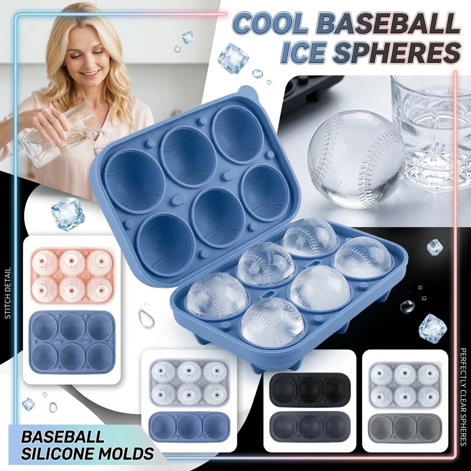 Stampo in Silicone a Forma di Palla da Baseball per Cubetti di Ghiaccio, Strumento Creativo da Cucina, Creatore di Sfere di Ghiaccio per Casa, Bar, Feste, Accessorio Divertente per Bar