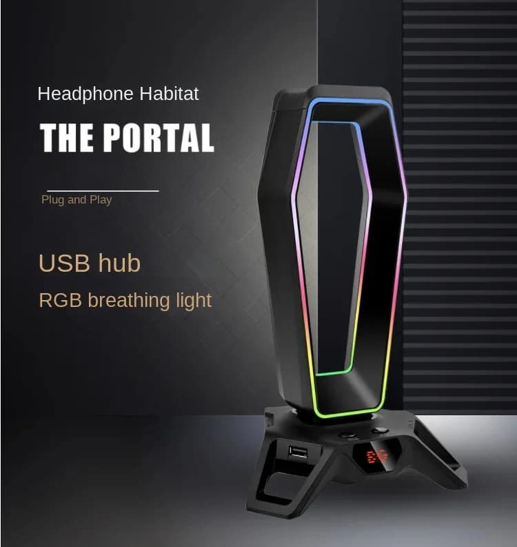 Supporto per Cuffie RGB con Porte USB e Scheda Audio 7.1 per Tutti i Tipi di Cuffie, Accessorio per Gamer e PC Desktop