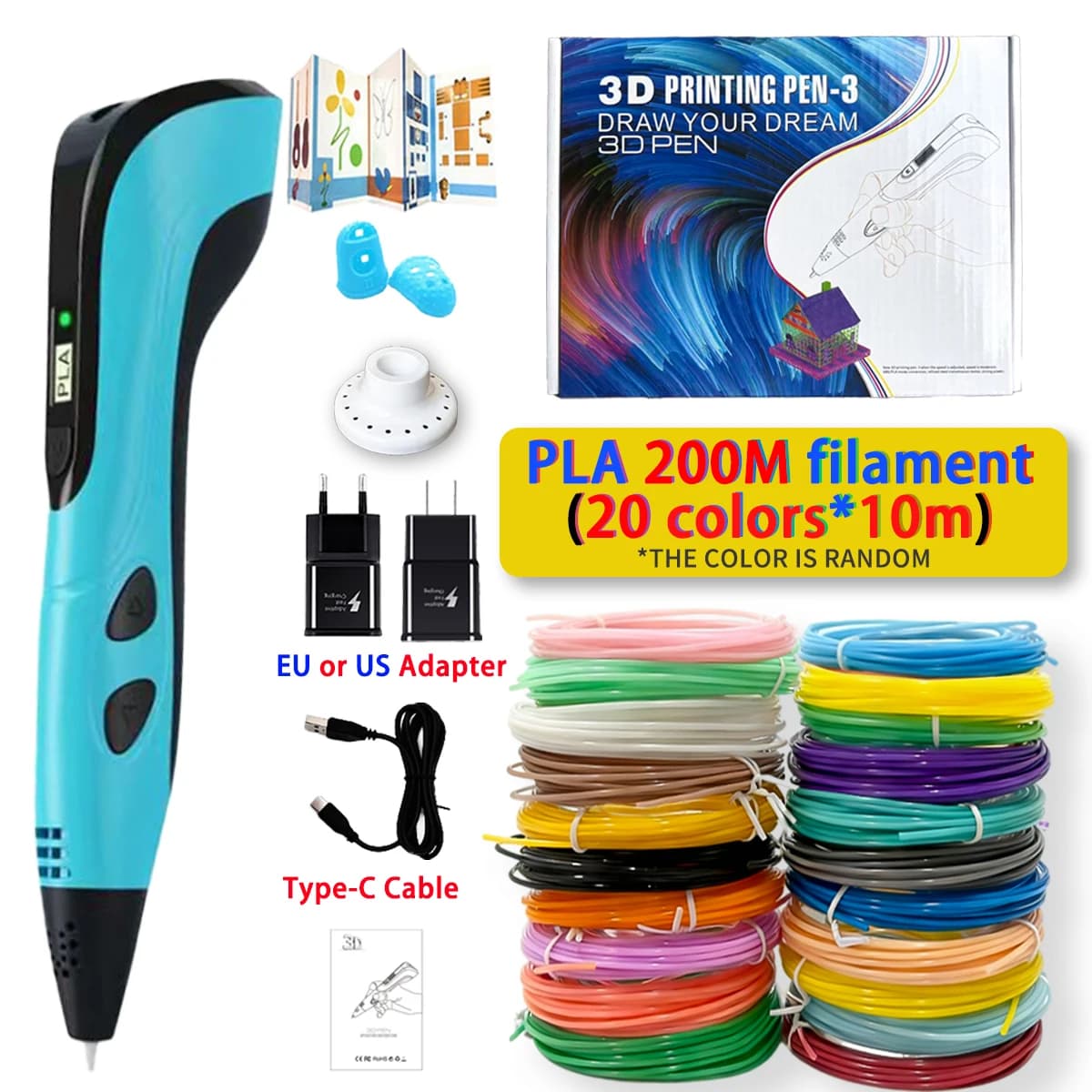 New 3D Pen 2026, 3D Printer Set Fai-da-Te, PLA Filament, Power Adapter, Kids Creative Toys, Christmas Gifts