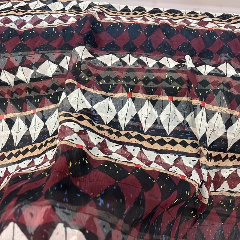 25 Thin Slightly Transparent Fashionable Shunyu Silk Printed Satin Fabric Classic Irregular Diamond Shaped High-end Silk Fabric