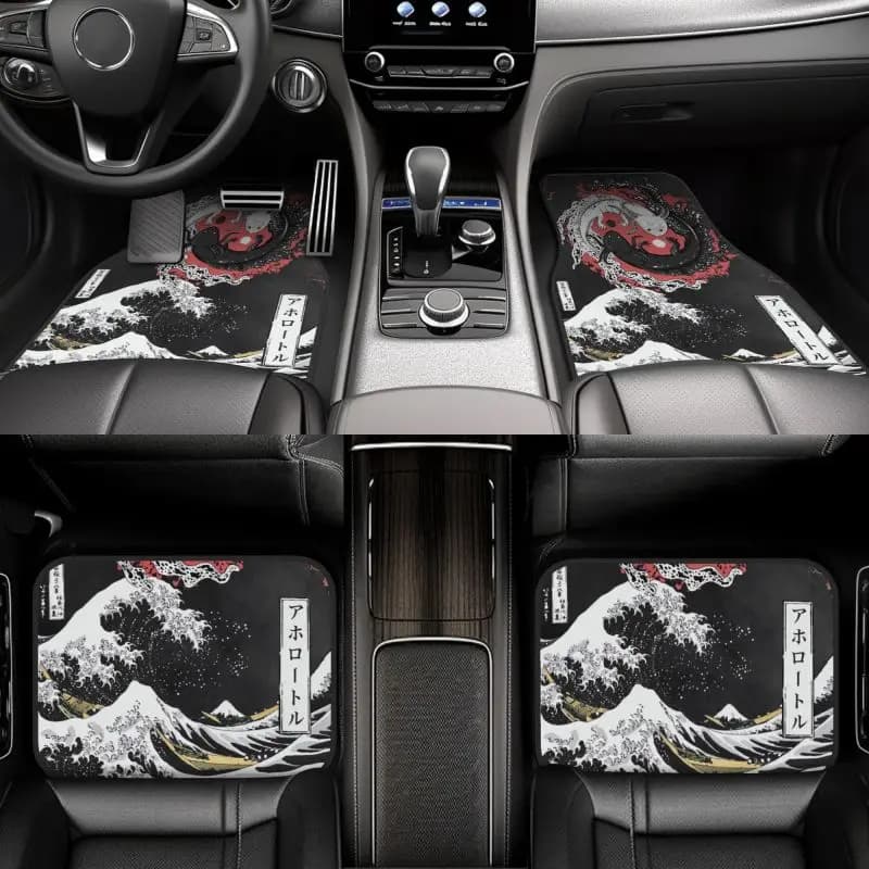 Japanese car mats Wave Yin Yang Axolotls Universal car mats for trucks Front and rear slide soft mats from 4 pieces